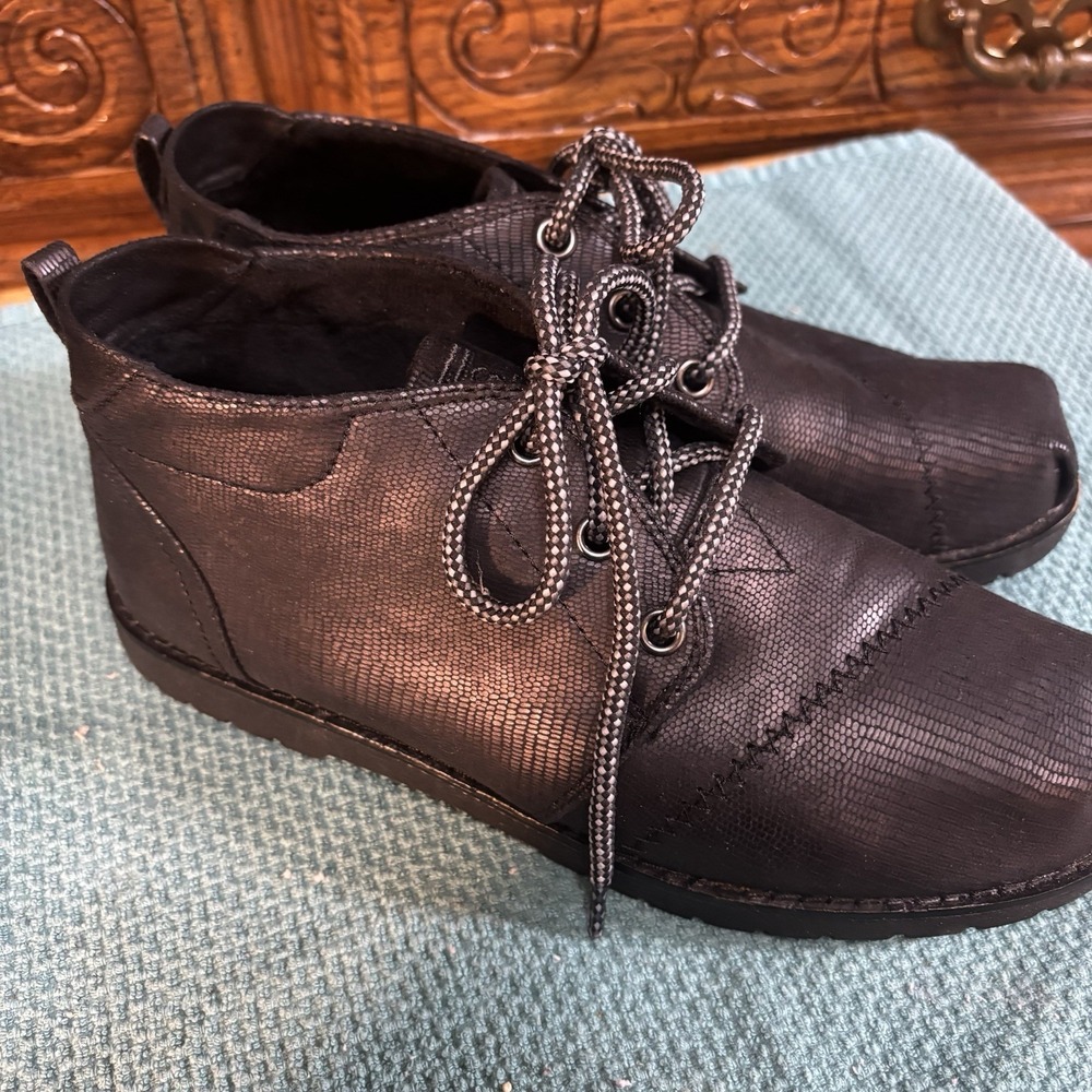 Bobs Women's Black Square Toe Hi Top Shoes Size 7 Lace Up Comfort Easy Wear - Picture 6 of 9